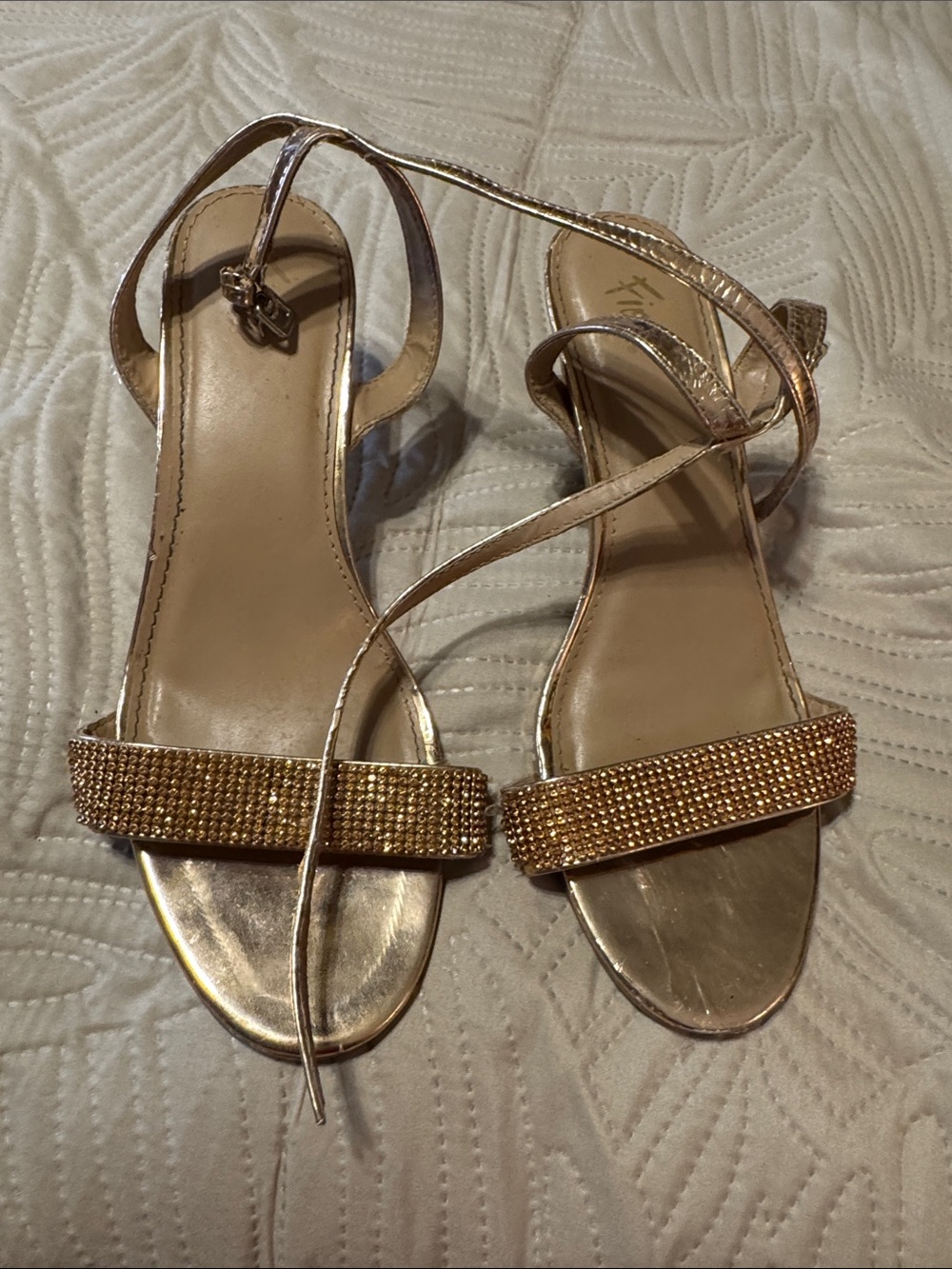 FIONI Gold Crystal Strap Heeled Sandals 9W